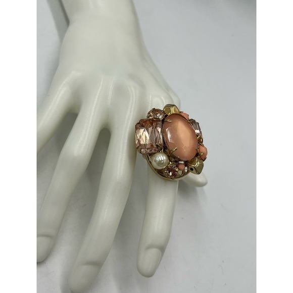 QVC Goldtone Oval Orange Peach Crystal Cluster Stretch Ring - Picture 5 of 11